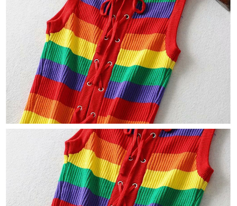 Fashion Color Striped Strap Stitching Knit Vest,Tank Tops & Camis