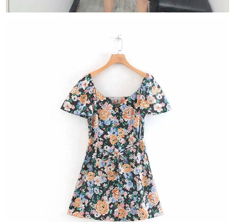 Fashion Black Floral Single-breasted Dress,Mini & Short Dresses