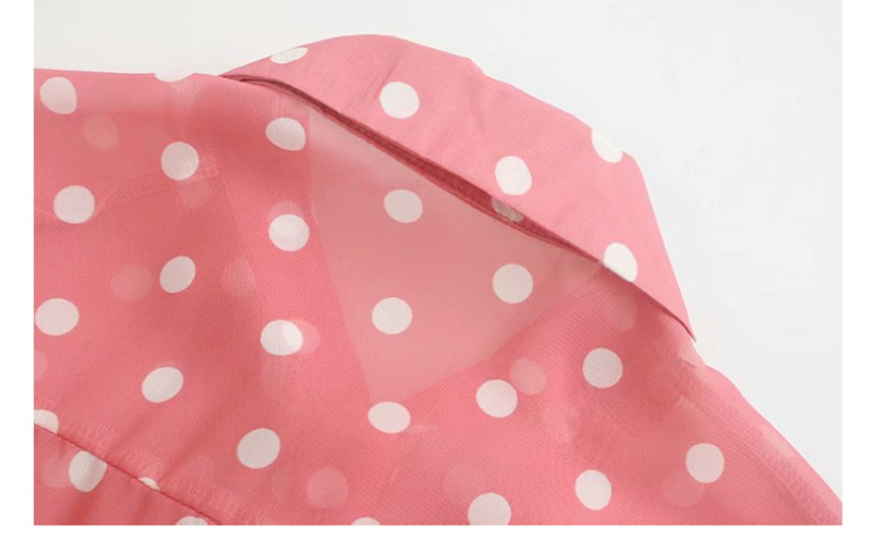 Fashion Pink Polka Dot Printed Lapels Single-breasted Shirt,Long Dress