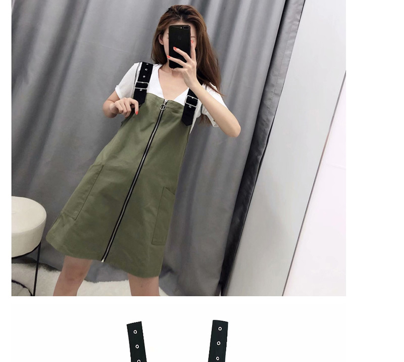 Fashion Green Zipper Strap Dress,Mini & Short Dresses