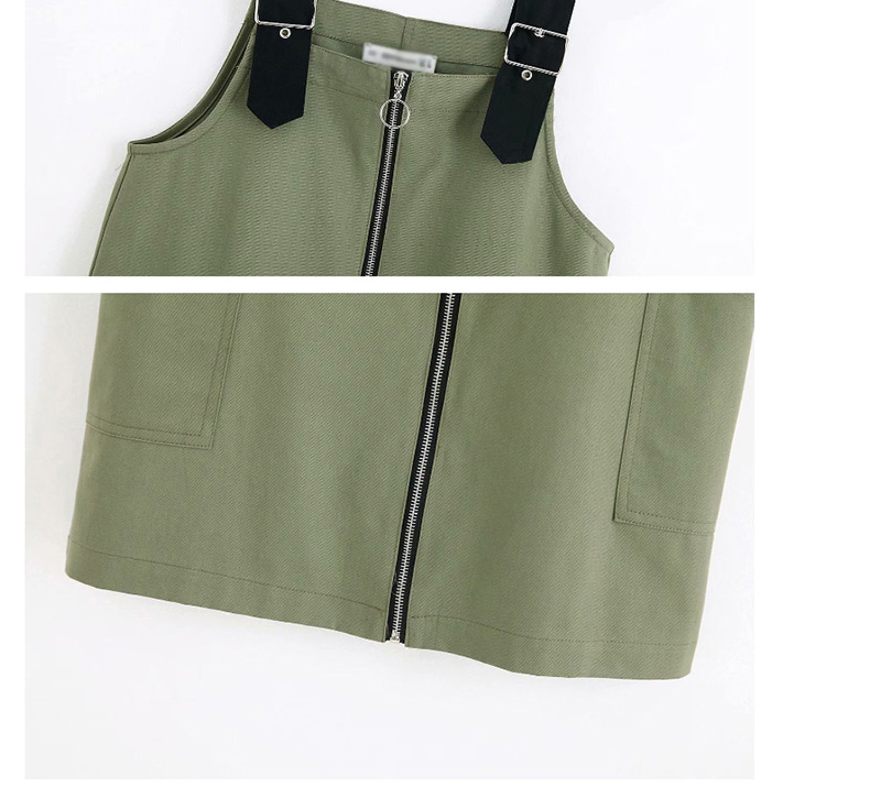 Fashion Green Zipper Strap Dress,Mini & Short Dresses