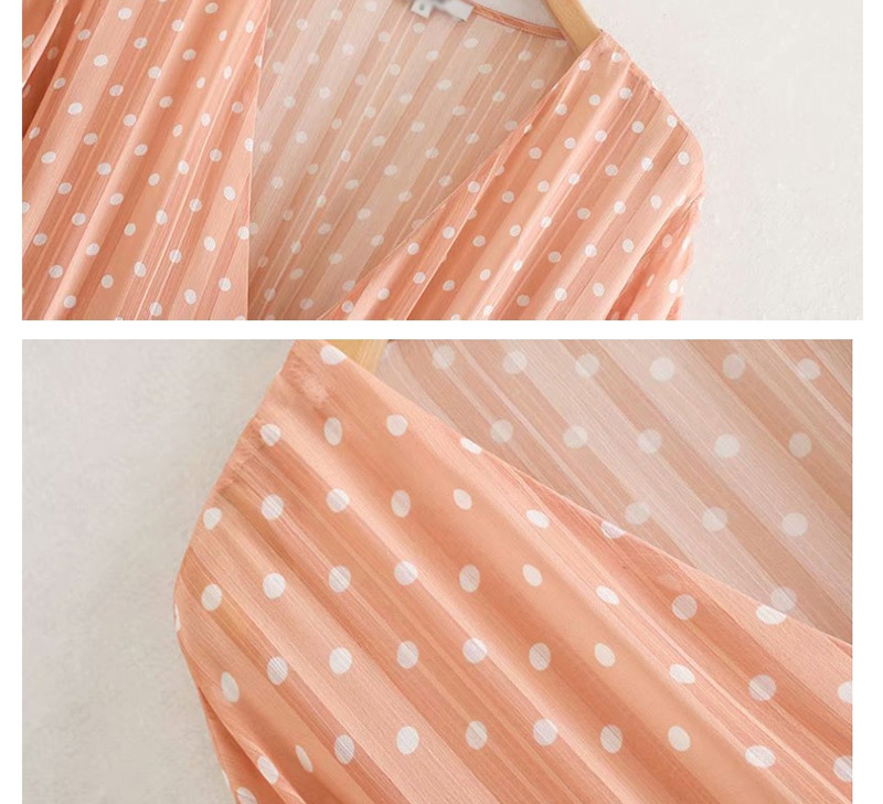 Fashion Pink Polka Dot Print Panel Single-breasted V-neck Dress,Mini & Short Dresses
