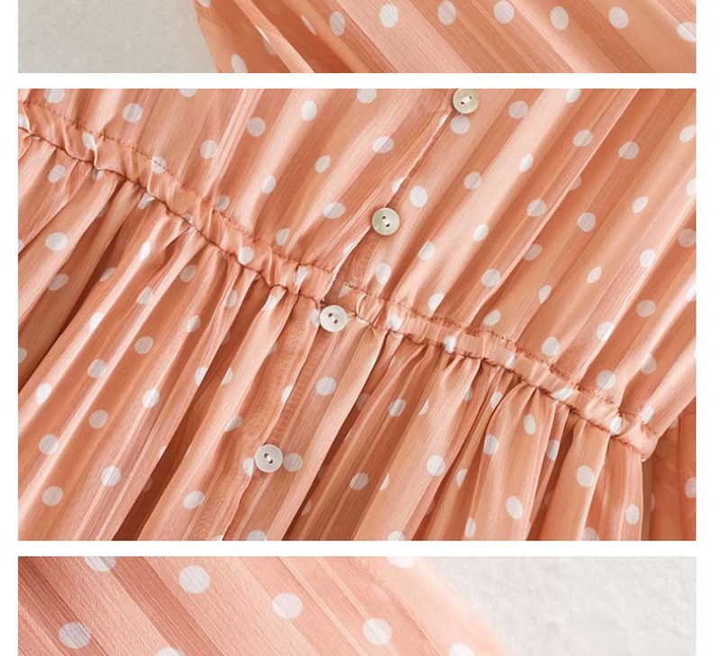 Fashion Pink Polka Dot Print Panel Single-breasted V-neck Dress,Mini & Short Dresses
