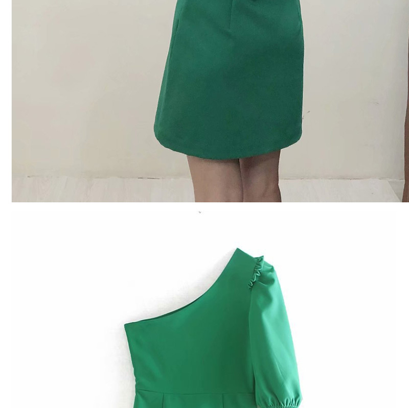 Fashion Green Asymmetrical One-shoulder Dress,Mini & Short Dresses