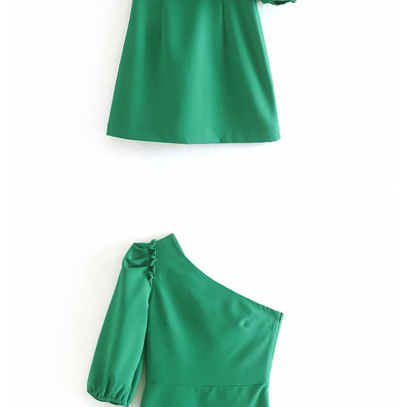 Fashion Green Asymmetrical One-shoulder Dress,Mini & Short Dresses