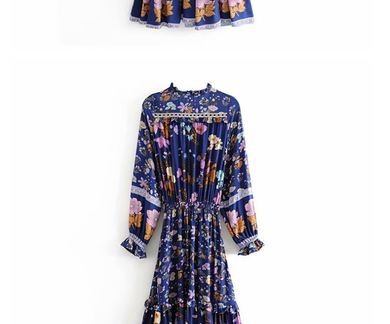 Fashion Blue Cotton Printed Tassel Dress,Long Dress