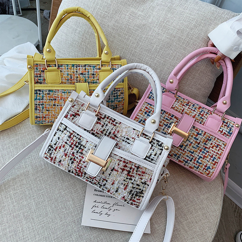 Fashion Pink Woolen Stitching Shoulder Bag,Handbags
