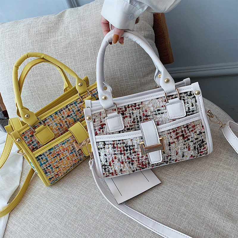 Fashion Yellow Woolen Stitching Shoulder Bag,Handbags