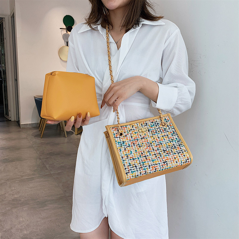 Fashion Yellow Woolen Stitching Shoulder Messenger Bag,Shoulder bags