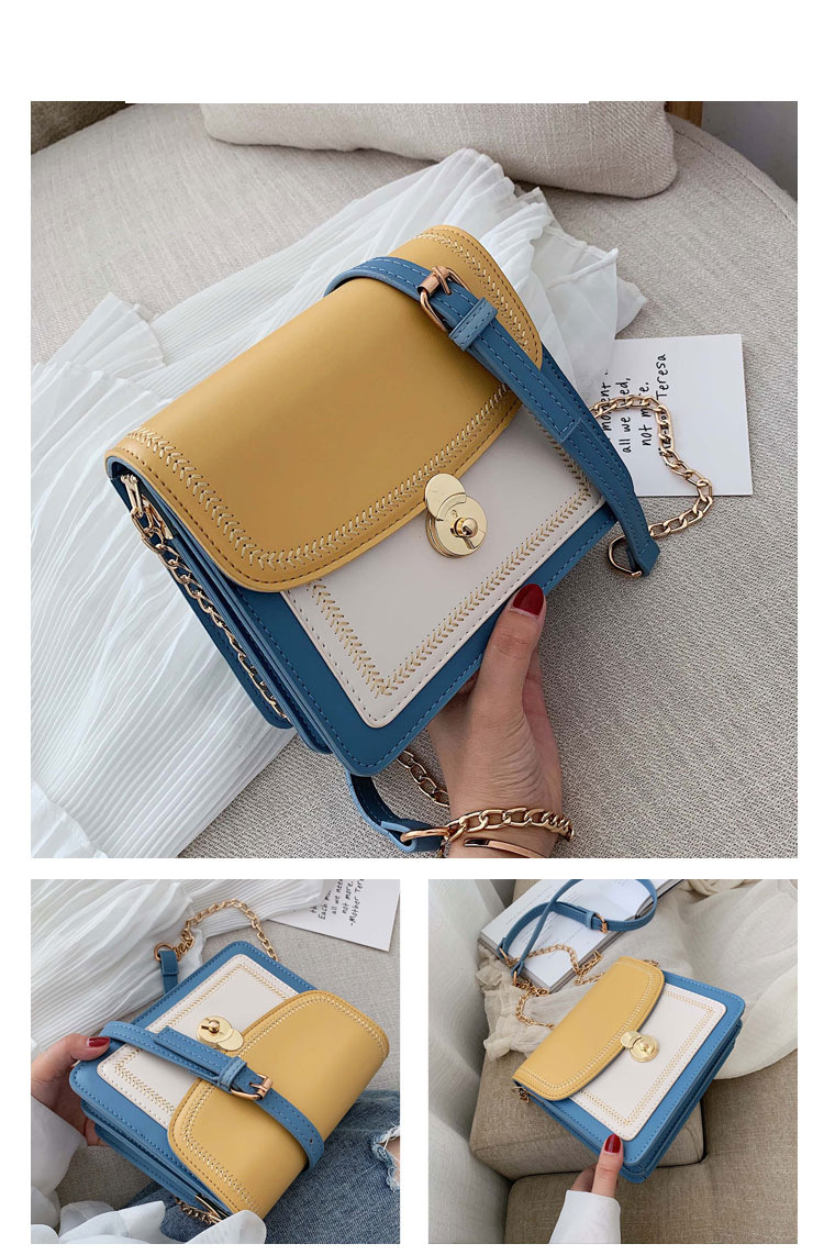 Fashion Blue Pu Contrast Color Stitching Shoulder Messenger Bag,Shoulder bags