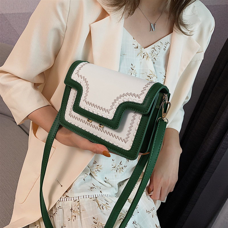Fashion Khaki Embroidered Stitching Contrast Color Shoulder Bag,Shoulder bags
