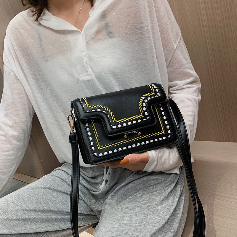 Fashion Black Embroidered Stitching Contrast Color Shoulder Bag,Shoulder bags