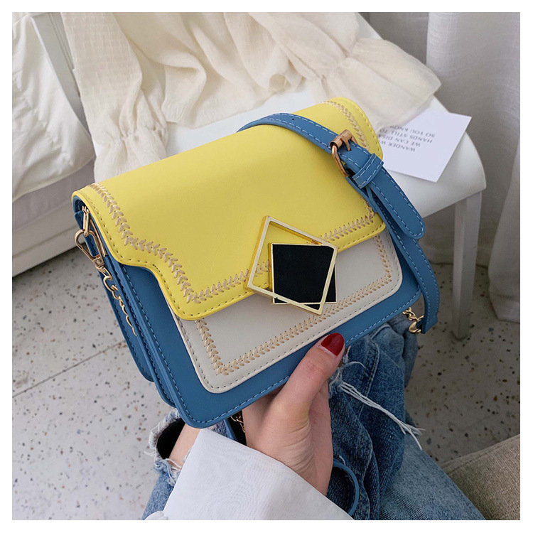 Fashion Blue Contrast Geometric Square Buckle Shoulder Messenger Bag,Shoulder bags