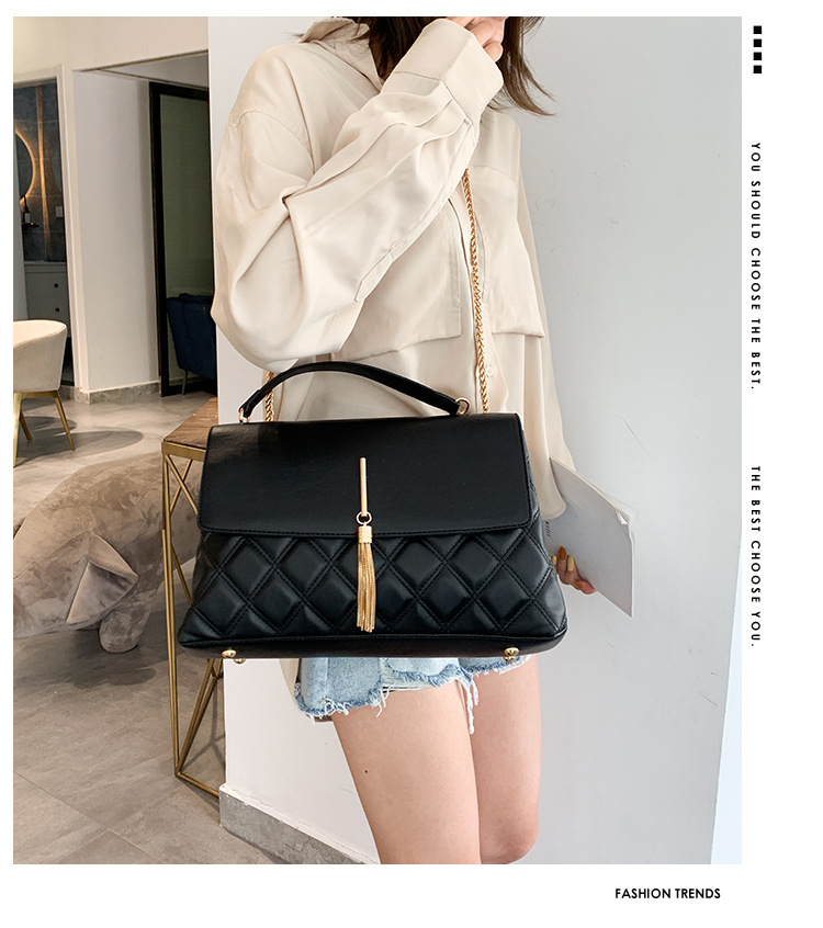 Fashion Black Lingge Tassel Shoulder Shoulder Bag,Shoulder bags