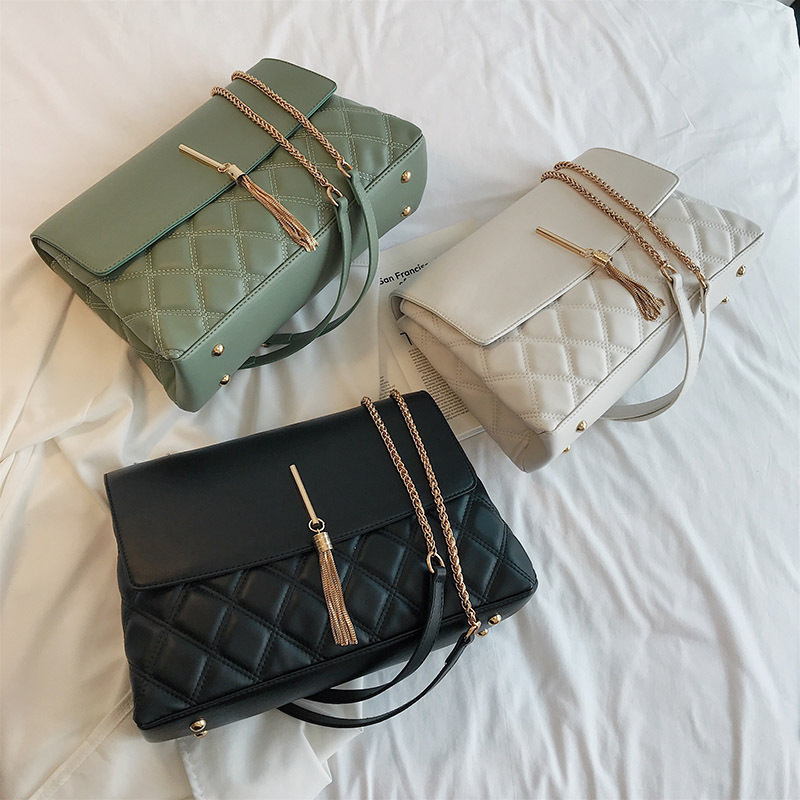 Fashion Green Lingge Tassel Shoulder Shoulder Bag,Shoulder bags