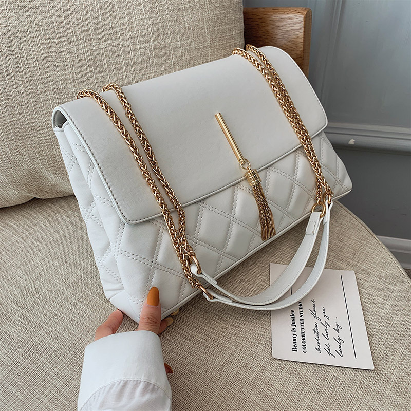 Fashion White Lingge Tassel Shoulder Shoulder Bag,Shoulder bags