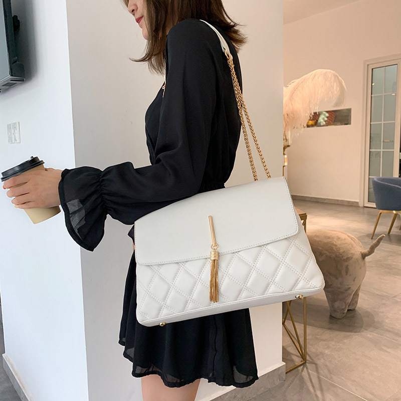 Fashion White Lingge Tassel Shoulder Shoulder Bag,Shoulder bags