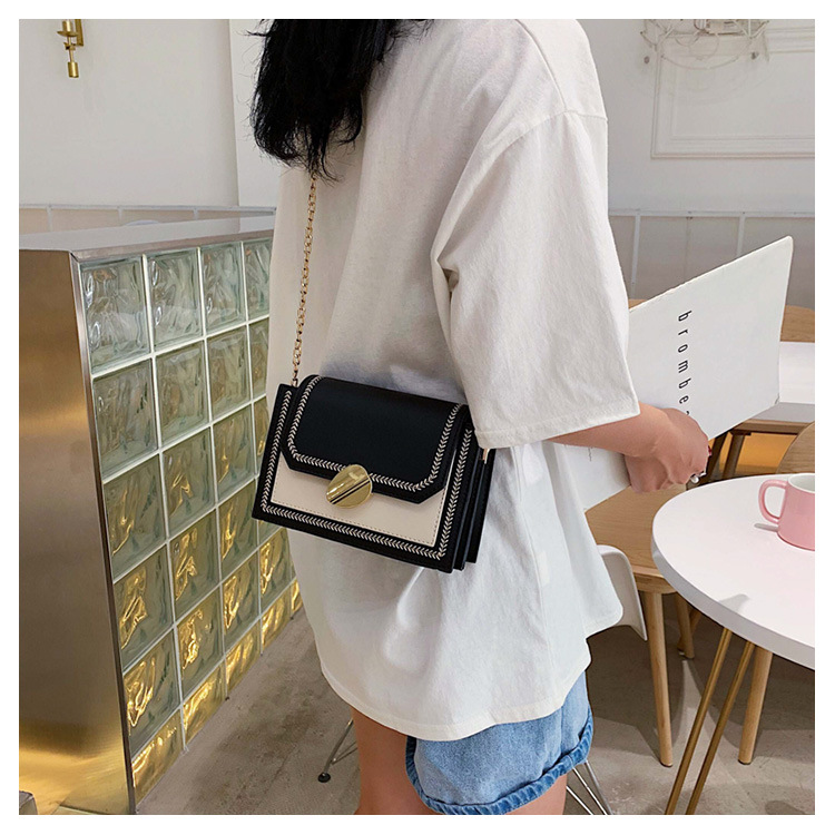 Fashion Black Chain Contrast Color Shoulder Messenger Bag,Shoulder bags