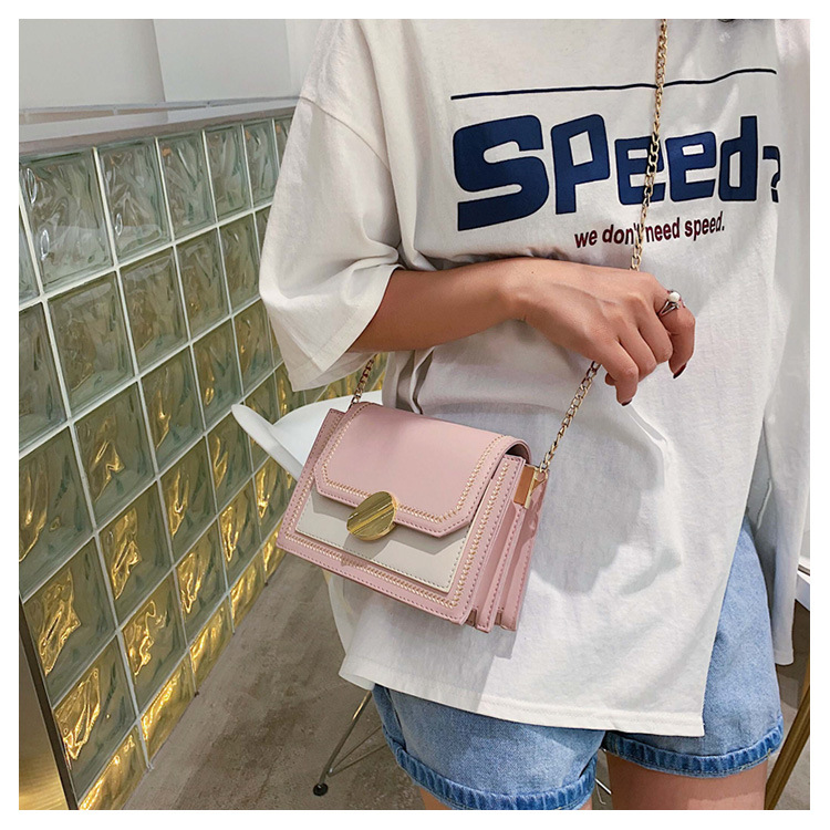 Fashion Pink Chain Contrast Color Shoulder Messenger Bag,Shoulder bags