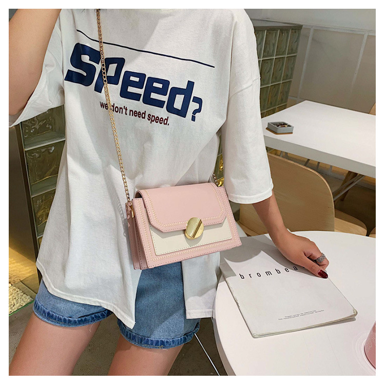 Fashion Pink Chain Contrast Color Shoulder Messenger Bag,Shoulder bags