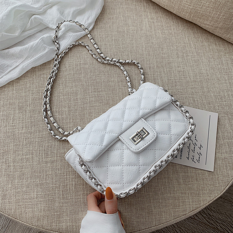 Fashion White Single Shoulder Slung Rhombic Chain Bag,Shoulder bags