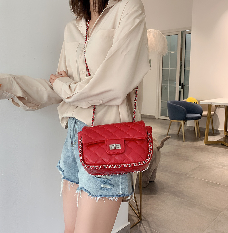 Fashion Red Single Shoulder Slung Rhombic Chain Bag,Shoulder bags