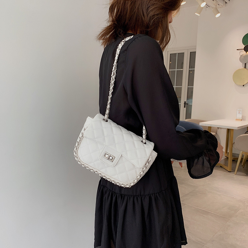 Fashion White Single Shoulder Slung Rhombic Chain Bag,Shoulder bags