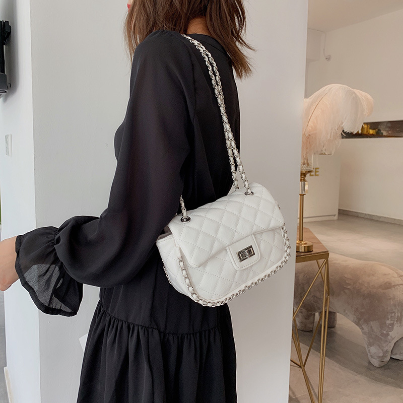 Fashion Black Single Shoulder Slung Rhombic Chain Bag,Shoulder bags