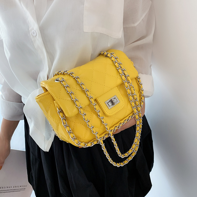 Fashion Yellow Single Shoulder Slung Rhombic Chain Bag,Shoulder bags