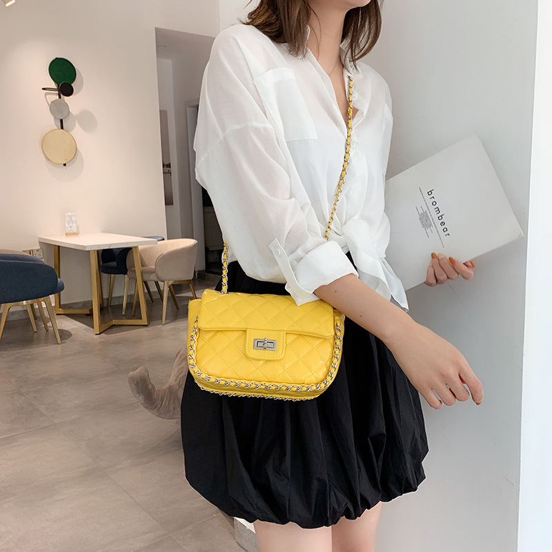Fashion Yellow Single Shoulder Slung Rhombic Chain Bag,Shoulder bags