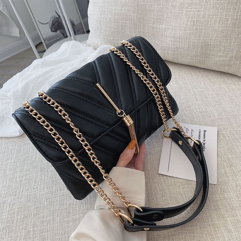 Fashion Black Embroidery Line Tassel Shoulder Messenger Bag,Shoulder bags