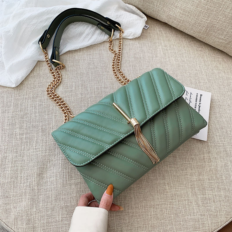 Fashion Green Embroidery Line Tassel Shoulder Messenger Bag,Shoulder bags