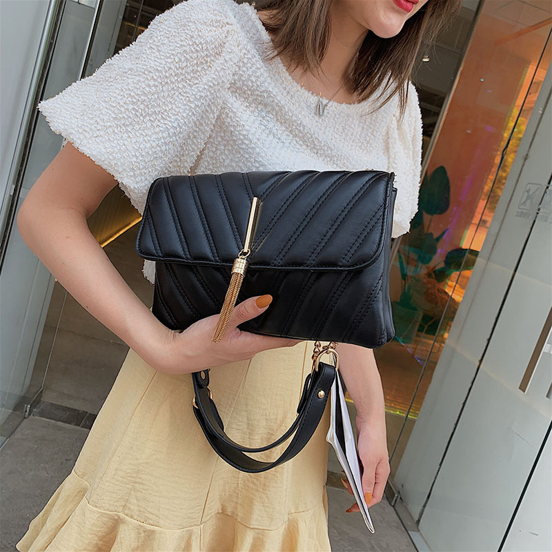 Fashion Black Embroidery Line Tassel Shoulder Messenger Bag,Shoulder bags