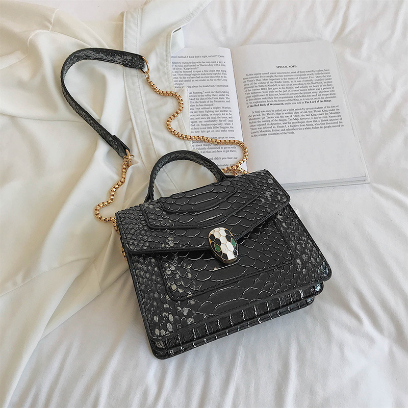 Fashion Contrast Black Serpentine Shoulder Bag Shoulder Chain Bag,Handbags