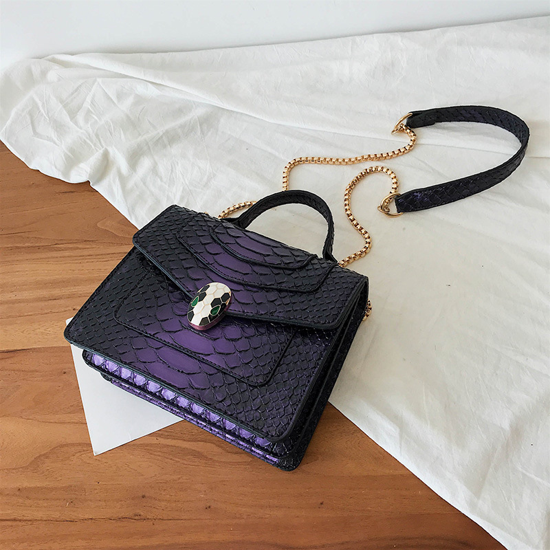 Fashion Contrast Black Serpentine Shoulder Bag Shoulder Chain Bag,Handbags