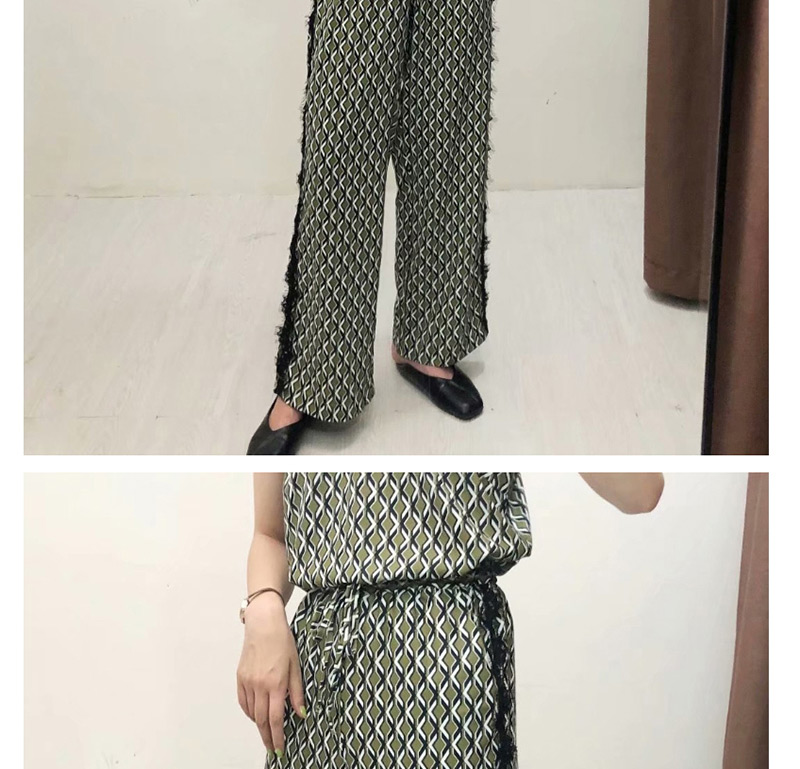 Fashion Green Geometric Printed Lace Wide-leg Pants,Pants