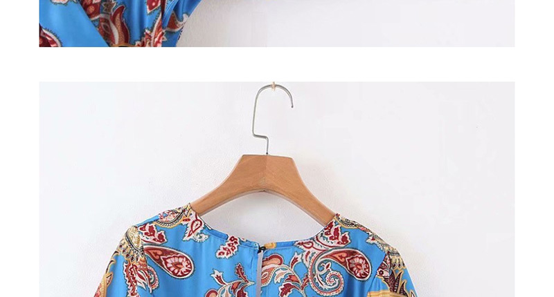 Fashion Blue Flower Print Halter V-neck Jumpsuit,Bodysuits