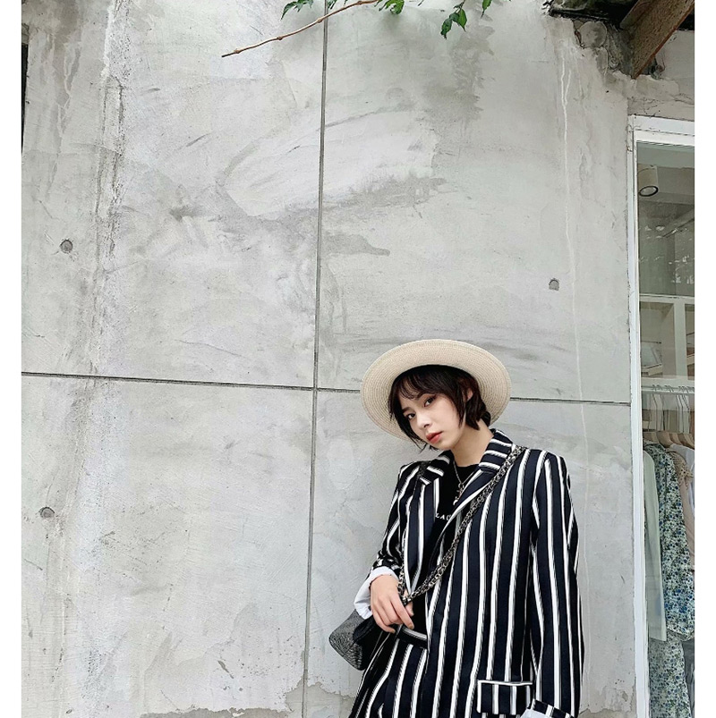 Fashion Black And White Striped Suit,Coat-Jacket