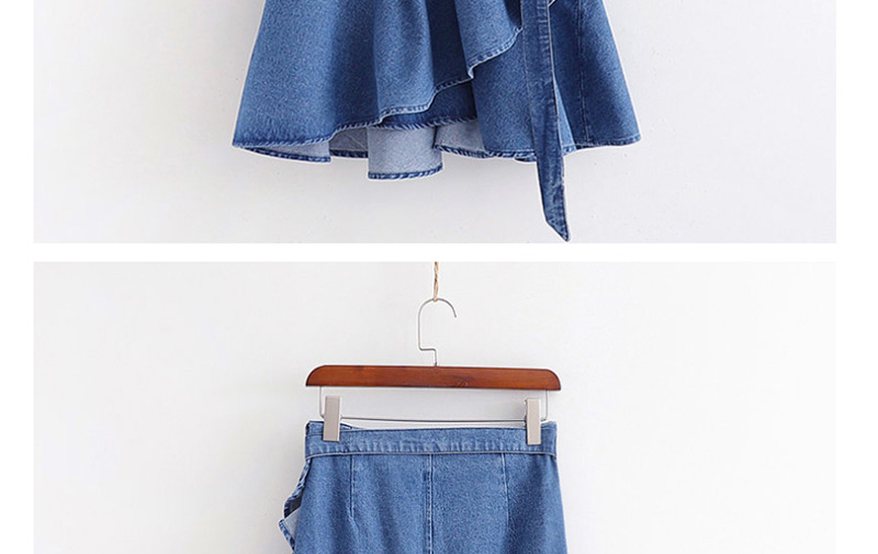 Fashion Blue High-waist Ruffled Irregular Denim Skirt,Skirts