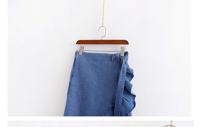 Fashion Blue High-waist Ruffled Irregular Denim Skirt,Skirts