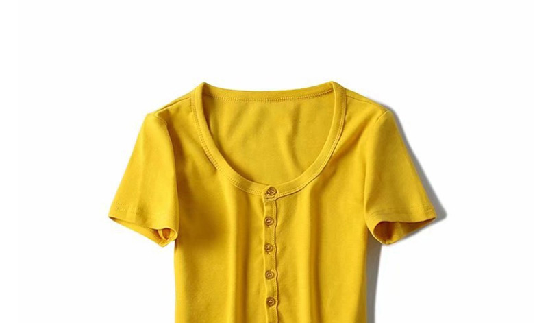 Fashion Yellow Single-breasted T-shirt,Tank Tops & Camis