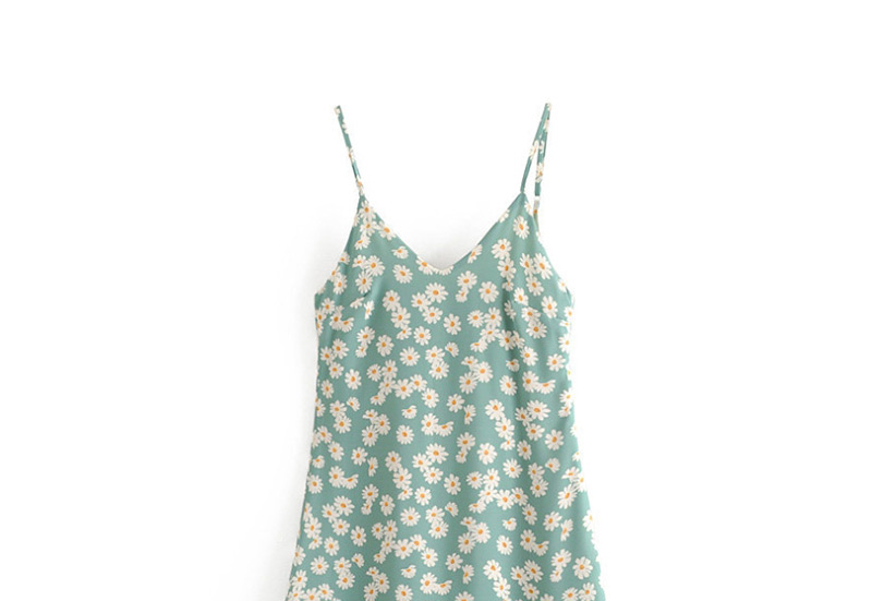 Fashion Lake Green Daisy Print Sling Dress,Mini & Short Dresses