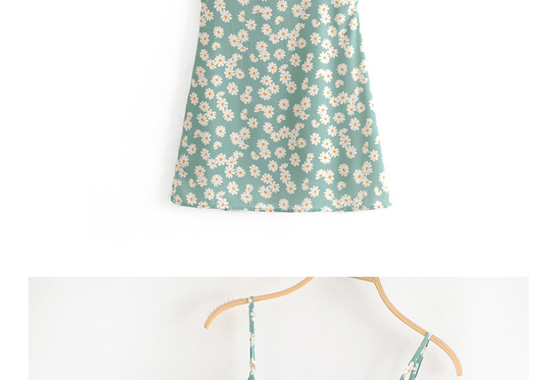 Fashion Lake Green Daisy Print Sling Dress,Mini & Short Dresses