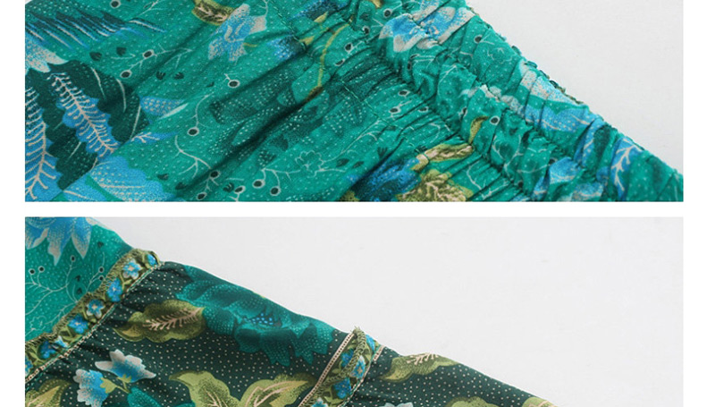 Fashion Green Phoenix Bird Print Elastic Waist Strap Skirt,Skirts