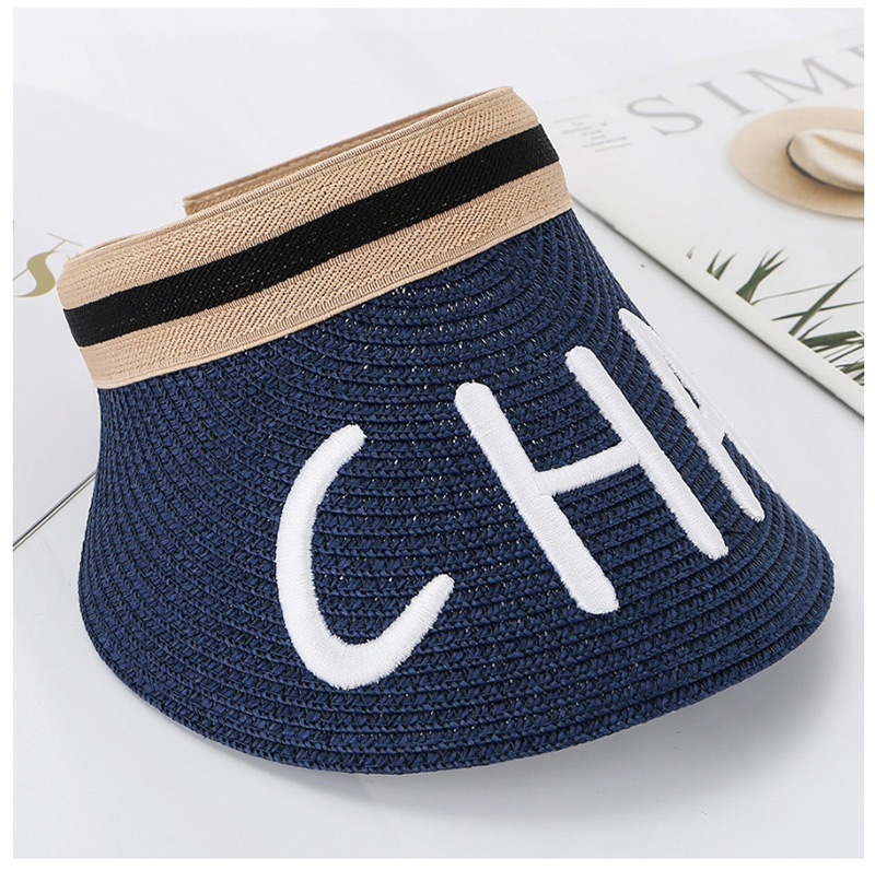 Fashion White Letter Embroidery Cha Empty Straw Hat,Sun Hats