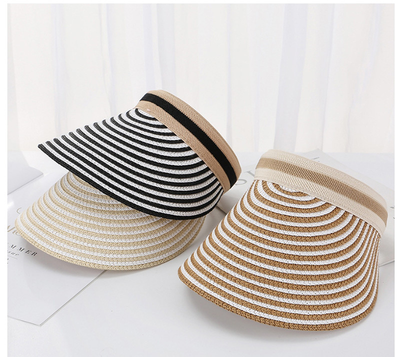 Fashion Beige Striped Straw Empty Top Hat,Sun Hats