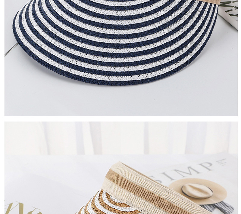 Fashion Navy Striped Straw Empty Top Hat,Sun Hats
