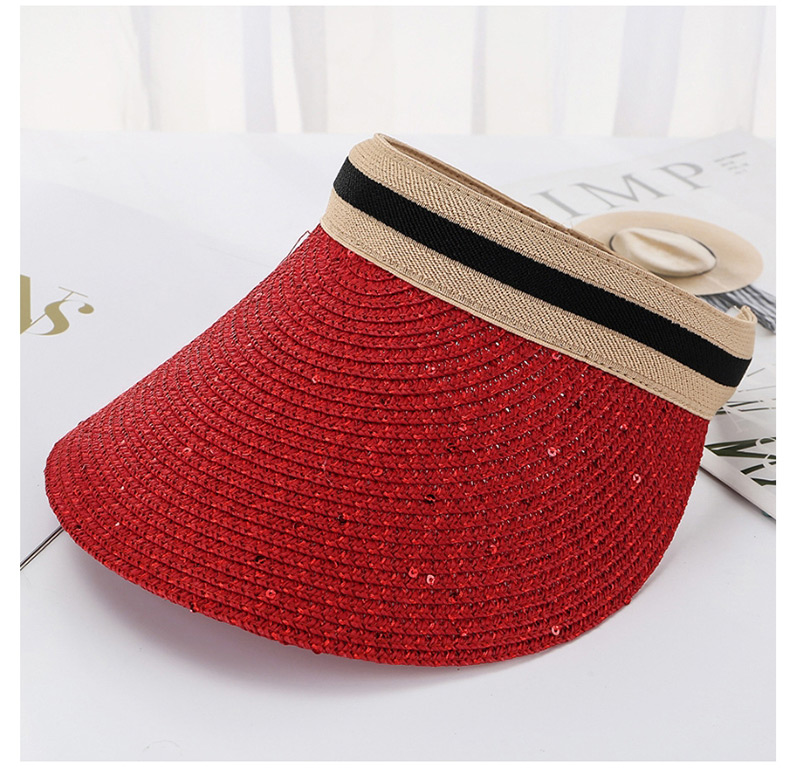 Fashion Red Bright Line Woven Empty Straw Hat,Sun Hats