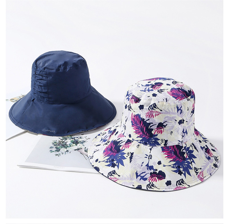 Fashion Light Purple Printed Double-sided Pleated Collapsible Basin Cap,Sun Hats