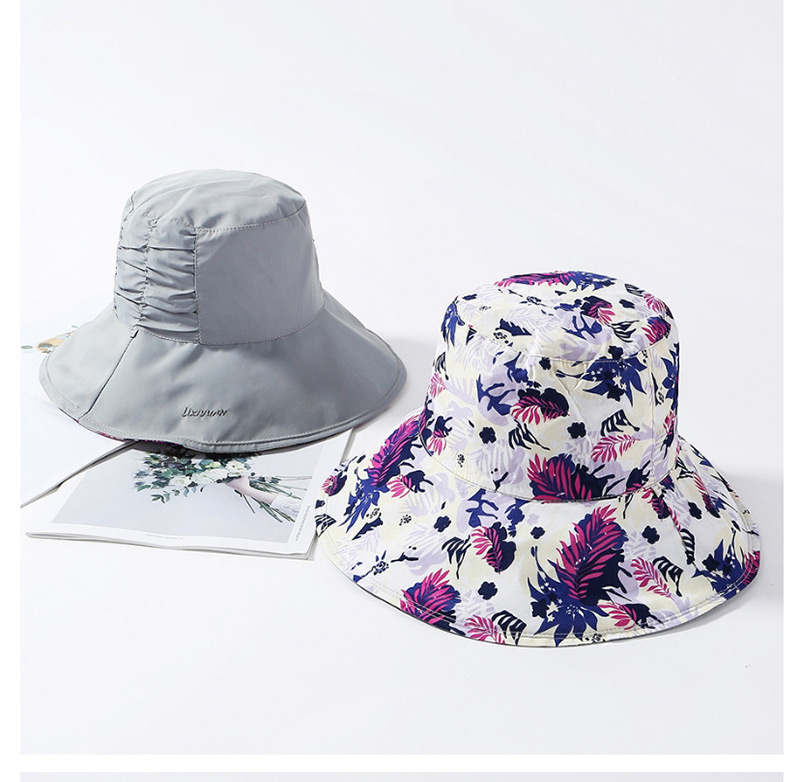 Fashion Pink Printed Double-sided Pleated Collapsible Basin Cap,Sun Hats